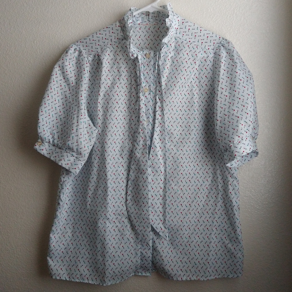 Puffy Sleeves White Button up Blouse